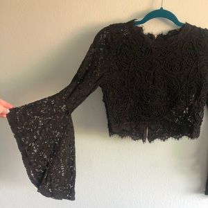 Windsor black lace long sleeve crop top